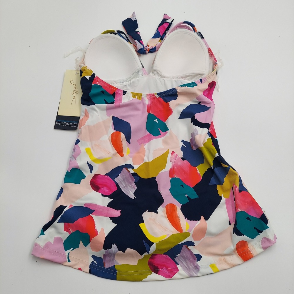 Gottex Tankini Top Womens 6 Multi NWT Abstract Floral Ruched Halter E22361B88 - Picture 2 of 10